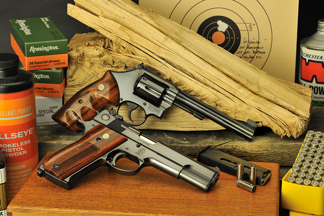 With wadcutter-type ammunition, Shooters can use both specialty guns like the S&W Model 52 below and the all-purpose Model 14 above. Both are capable of producing the accuracy desired from this type of .38 Special handload.